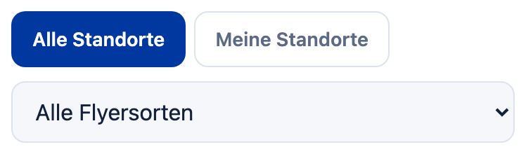 Filter Alle Standorte, Meine Standorte und Auswahl der Flyersorte