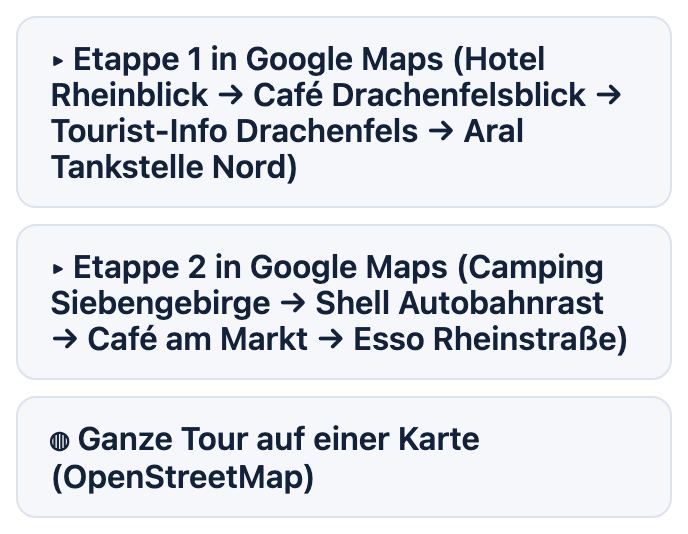 Knöpfe für die Etappen in Google Maps