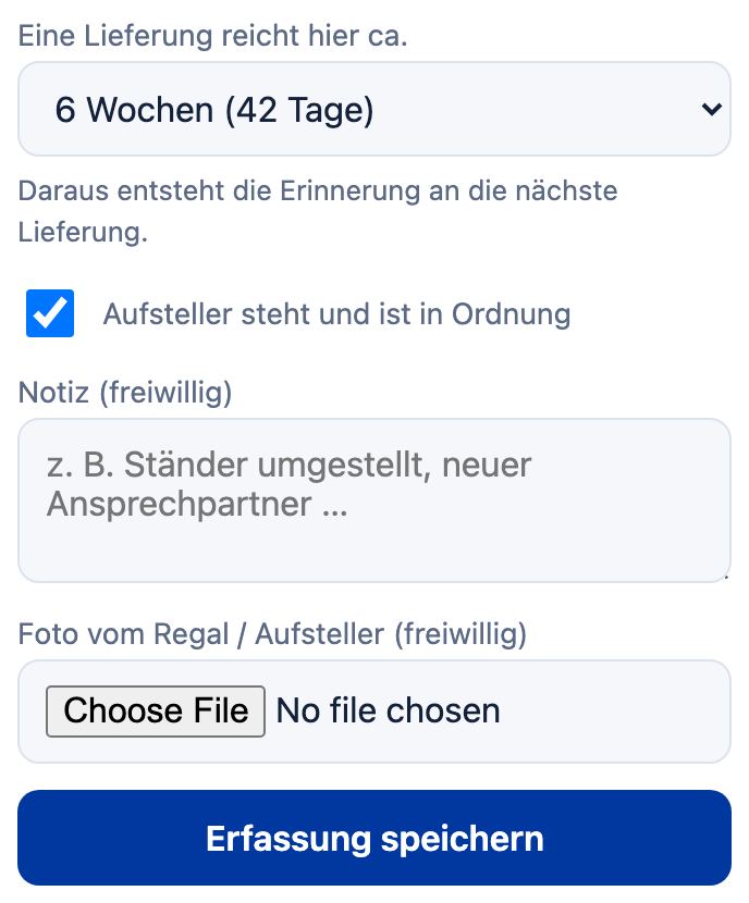 Unterer Teil des Formulars mit dem Knopf Erfassung speichern