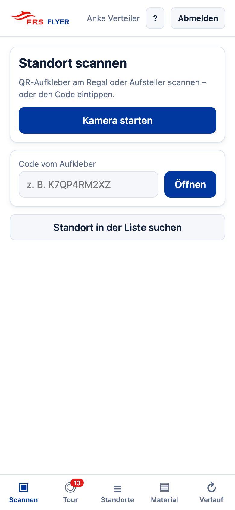 Startseite der App mit den Knöpfen unten