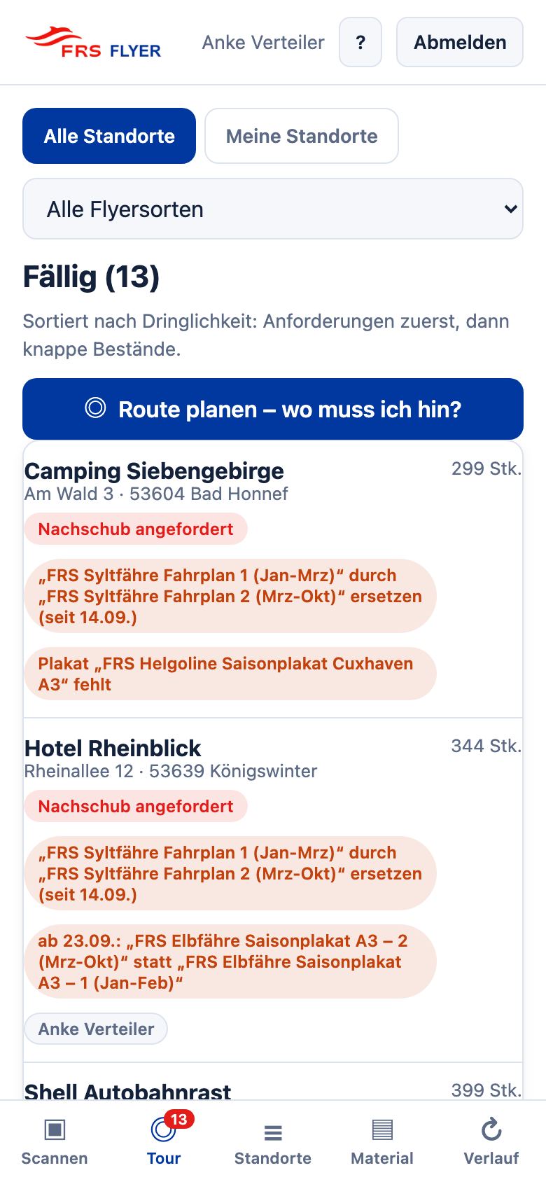 Liste der fälligen Standorte